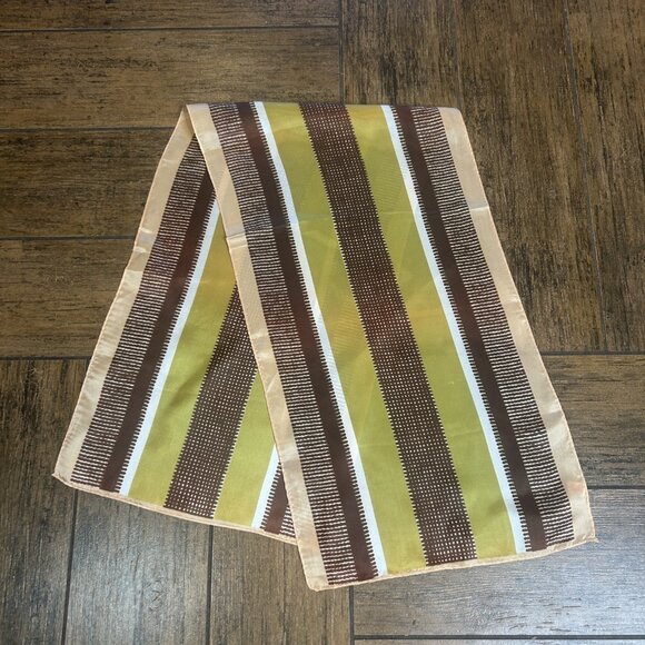 Vintage Japanese Acetate Brown Chartreuse Striped Geometric Rectangular Scarf - Picture 7 of 7